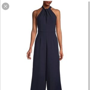 Ann Taylor Navy Tie Waist Halter Jumpsuit Medium